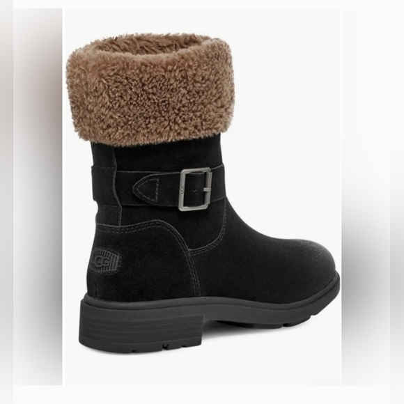 UGG Black Ankle Boots with Tan Fur - Picture 7 of 9
